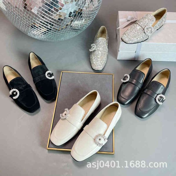 

dress shoes spring cowhide buckle square head flat sole single shoe silver sequin one foot pedal lefu shoes small leather 4uuw, Black