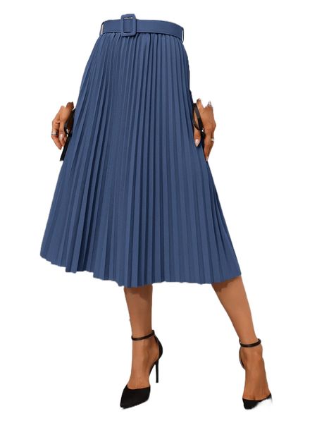 

high waist belted pleated skirt x5pu#, Black