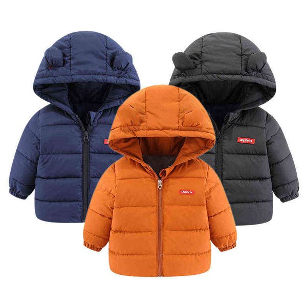 

2022 winter solid children down jacket for boys thick hooded outerwear coat autumn baby kids cotton-padded clothes 1-6 years j220718, Blue;gray