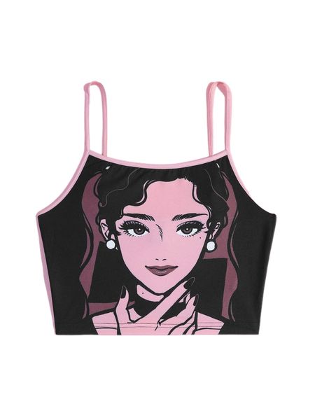 

x kaminillust figure pattern contrast binding crop cami b5h9#, White