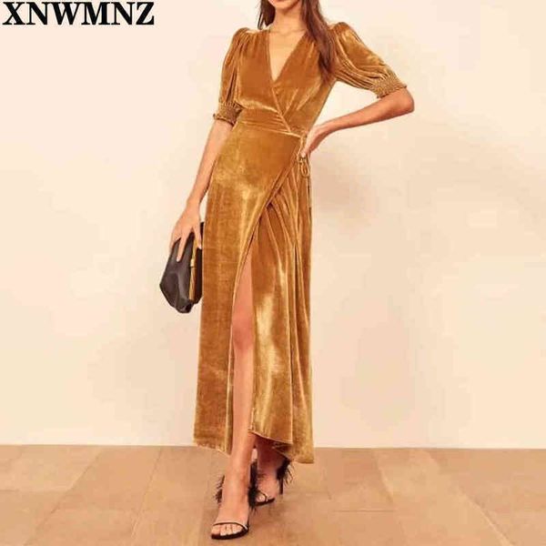 

xnwmnz womens elegant velvet dress retro short sleeve vneck long vintage slim party chic dresses robe kimono 210513, Black;gray