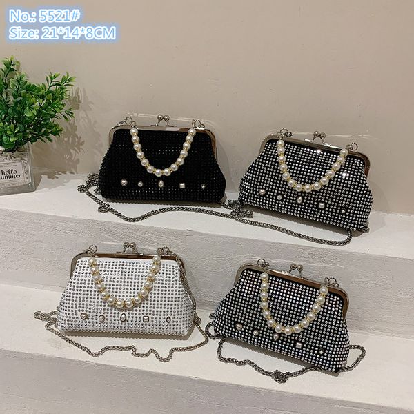 

Wholesale factory ladies shoulder bags 3 styles sweet pearl chain mobile phone coin purse in summer small fresh studded handbag beaded fashion shell bag, White2-5518#