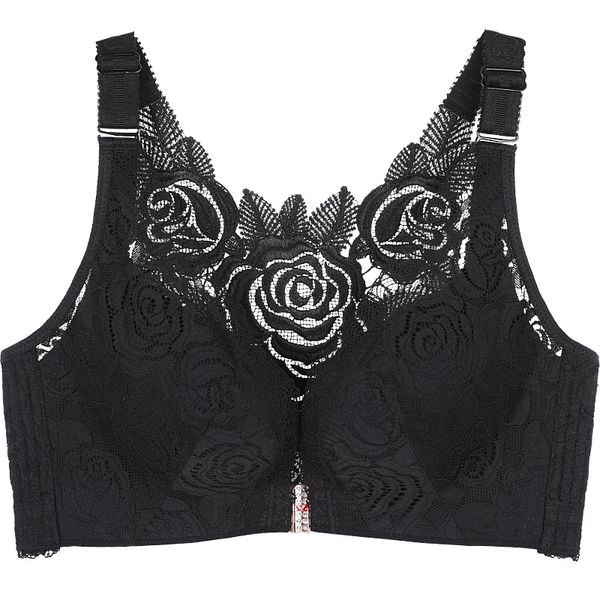 Damen-Unterwäsche-BHs mit Vorderverschluss, bedruckt, mit Blumenspitze, hinten, Push-Up, nicht gepolstert, drahtfrei, Bralette-BH in Übergröße