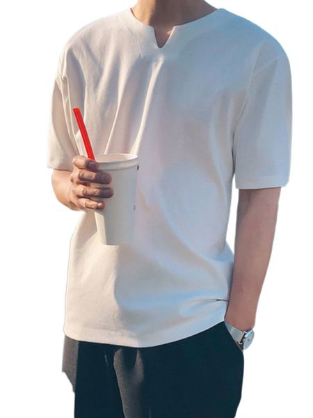 

dazy men solid notched neck tee y1ij#, White;black
