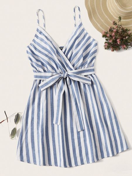 

striped belted cami mini dress t0z4#, Black;gray
