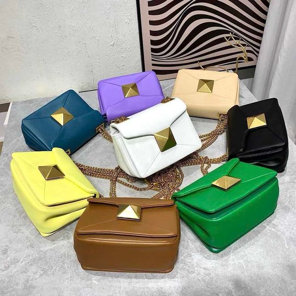 

designer genuine leather shoulder bags luxury lady chain messenger bag plain cross body bag for women oversized flap rivets eight colors