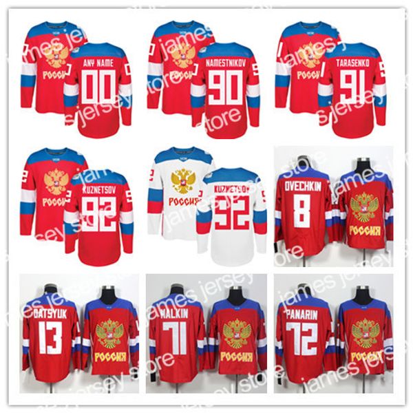 Nuevo equipo Rusia Hockey 8 Alex Ovechkin 72 Artemi Panarin 91 Vladimir Tarasenko 71 Evgeni Malkin 13 Pavel Datsyuk 2016 Copa del mundo de camisetas rojas