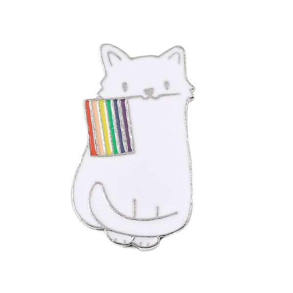 

rainbow flag white cat enamel pins custom pride brooches lapel badges cartoon animal jewelry gift for lovers friends, Blue