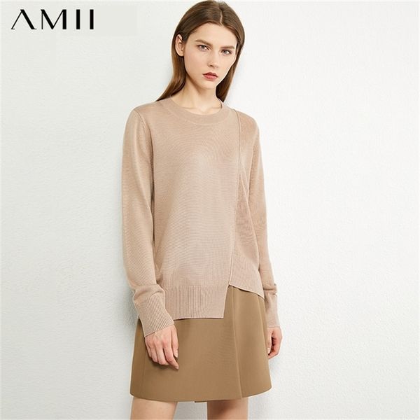 

amii minimalism autumn fashion women sweater solid spliced oneck irregular hem loose women pullover causal female 12040498 201224, White;black