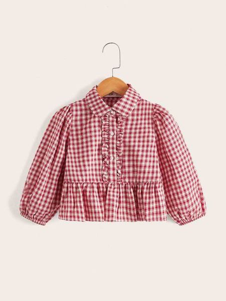 

toddler girls gingham frill trim lantern sleeve smock blouse she, White;black