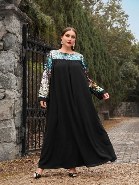 

plus sequins panel tunic dress without belt e1jz#, Black