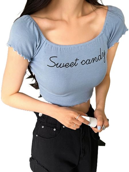 

dazy letter graphic lettuce trim raglan sleeve crop tee g7et#, White