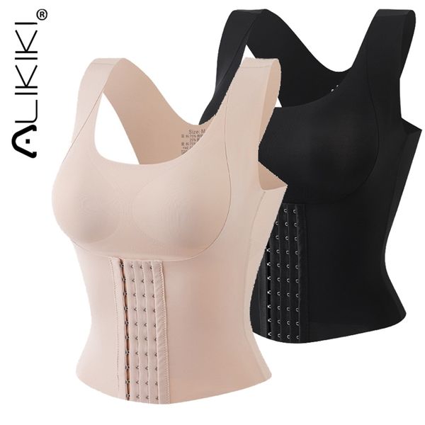 

women redutive girdle posture corrector bra seamless underwear sheath slimming corset tummy control body shaper tank 220513, Black;white