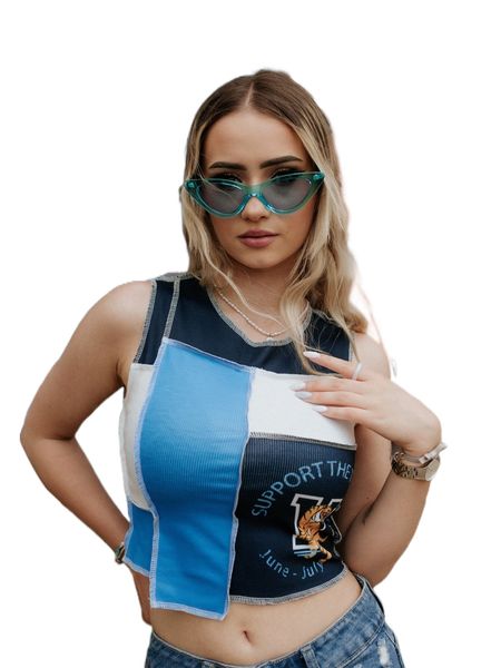 

x suzan cartoon & letter graphic contrast binding tank y64m#, White