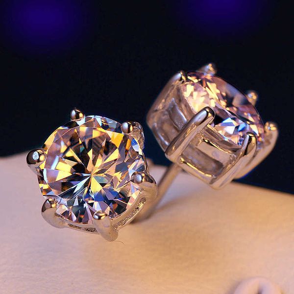 

handmade 4 claws stud earring 3ct dianond 925 sterling silver engagement wedding earrings for women men 14 r2, Golden;silver