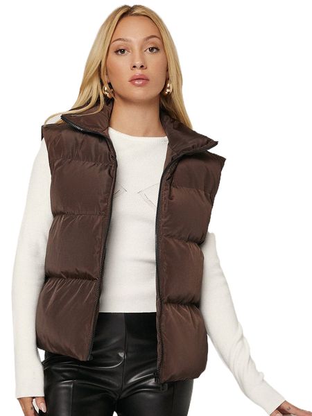 

zip up solid vest winter coat x0oz#, Black