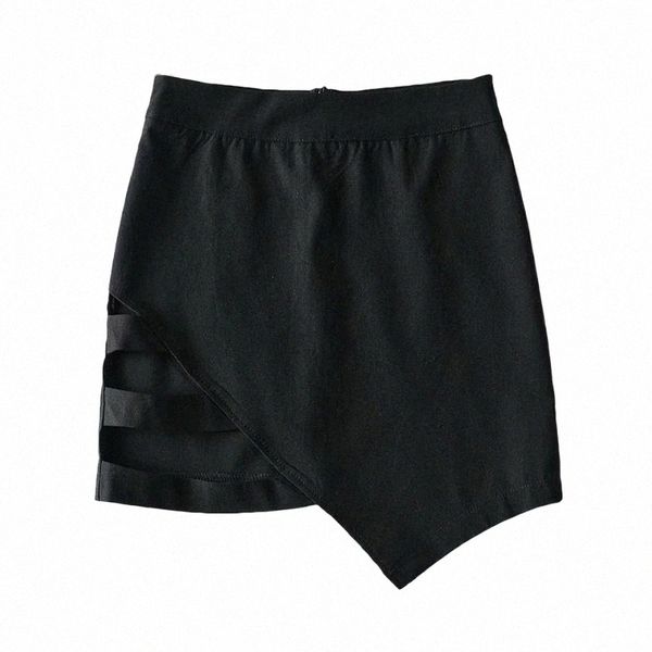 

skirts hollow out tie mini skirt harajuku zipper irregular short black women 17r3#