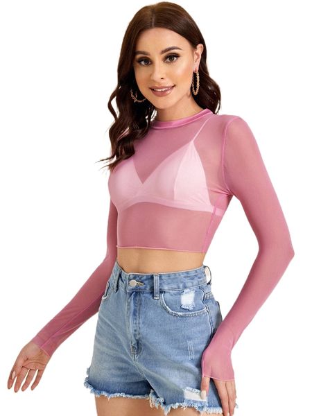 

sheer geo mesh crop without bra k7vg#, White