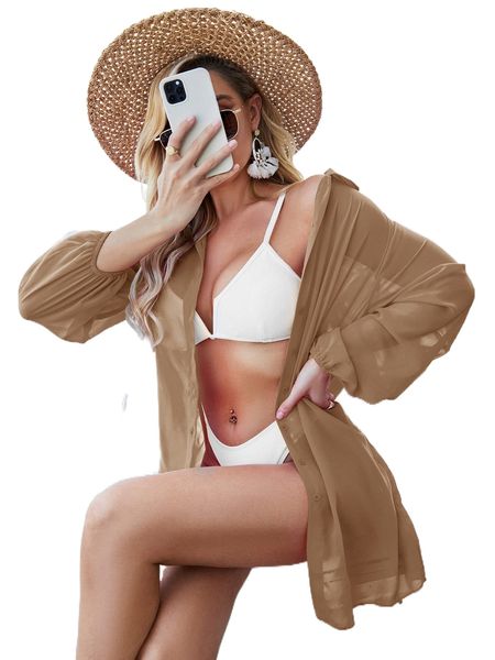 

lantern sleeve slit side chiffon kimono 65px#, White;black