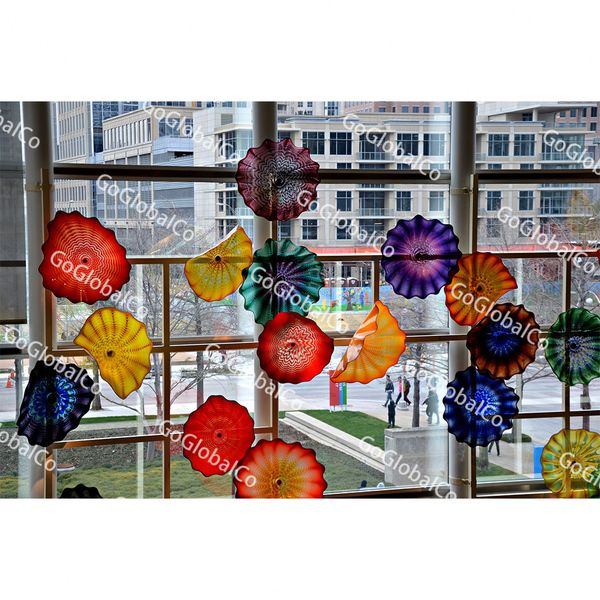 Renkli Lamba El Yapımı Üfüze Murano Cam Sanat Lotus Çiçek Duvar Sanatı Pencere Dekor Plakaları 20 ila 40 cm