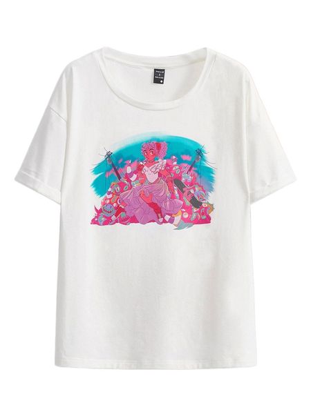 

x fntasia illustrations figure graphic round neck tee d23r#, White