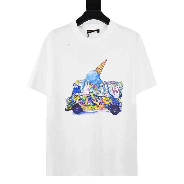 

men's t-shirts in spring and summer dew ice cream truck print round neck pullover short sleeve batch, White;black