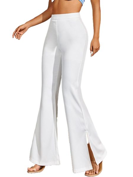 

petite high waist split hem flare leg pants t8vl#, Black;white
