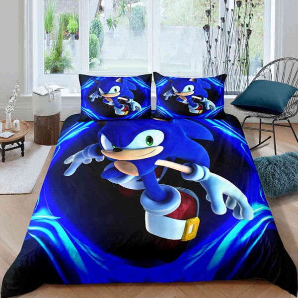 Beliebte Cartoon Sonic Bettwing Set Kinder Quilt Cover mit Kissenbezug Einfach Größe 135x200 3D Duvet Kinder Urlaubsgeschenke