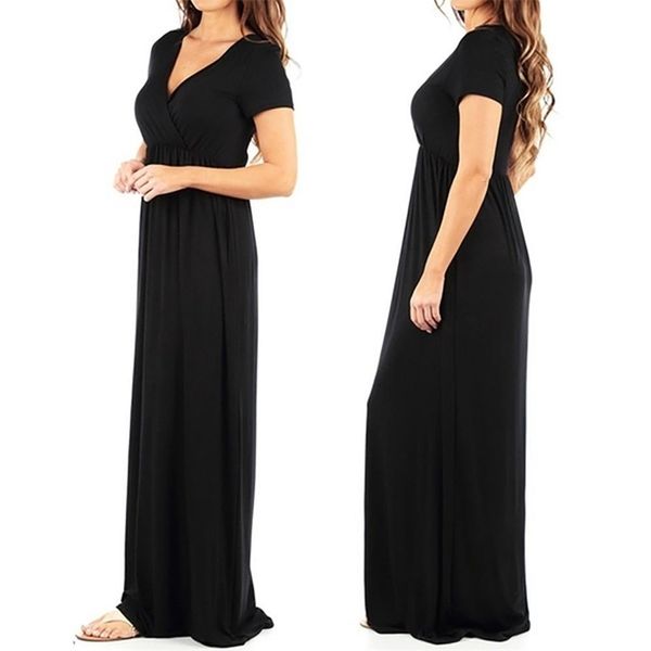

dress for women summer fashion casual short sleeve vneck fold maxi dress solid plus size s5xl women dress vestidos y200120, White;black