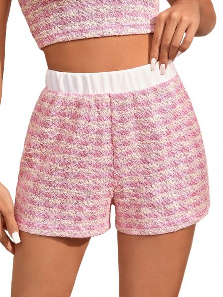 

high waist contrast panel tweed shorts 43vp#, White;black