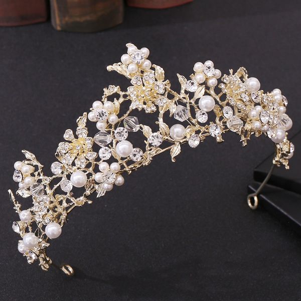 

flower diamond bridal crown headpieces beaded pearl headdress headband wedding dress accessories, Silver