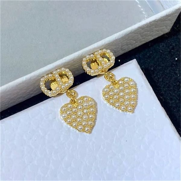 

2022 fashion 20% off designer jewelry d di family high version pearl love tassel women's fashion earrings, Golden