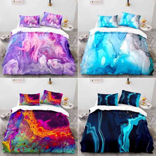 Conjuntos de cama impressos de marmore feminino chiques conjuntos de roupas de cama estampadas glitter azul branco abstrato de arte abstrata