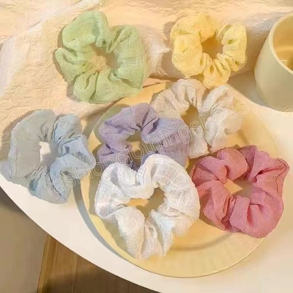 

women wrinkle scrunchie elastic handmade multicolor hair band ponytail holder headband hair accessories satin solid color, Slivery;white