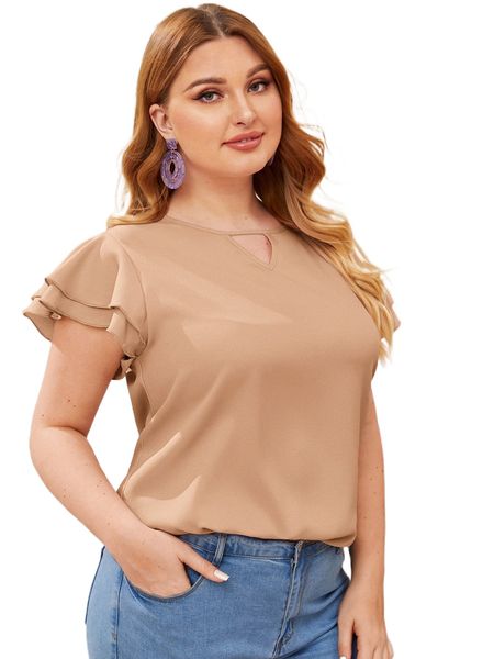 

plus keyhole neck layered flutter sleeve u71s#, Black