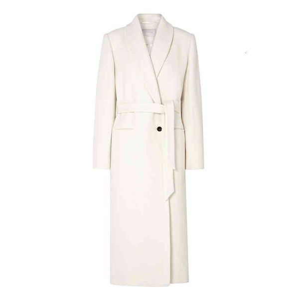

women's wool & blends 2022 autumn and winter star green fruit collar belt one button simple lengthened woolen coat 2k2j, Black