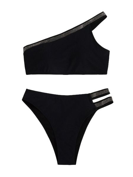 

cut-out one shoulder high waisted bikini swimsuit h7pm#, White;black