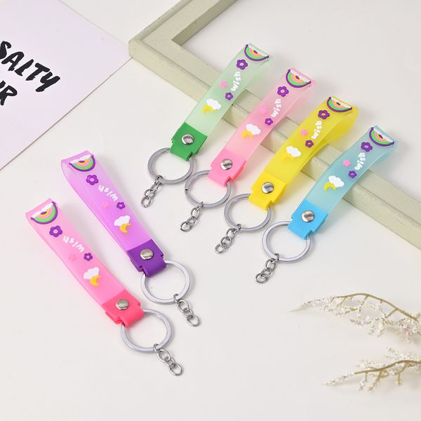 

fashion rainbow pvc soft rubber keychain rope key chain pendant men women bag keychains pendants jewelry accessories bulk price, Silver
