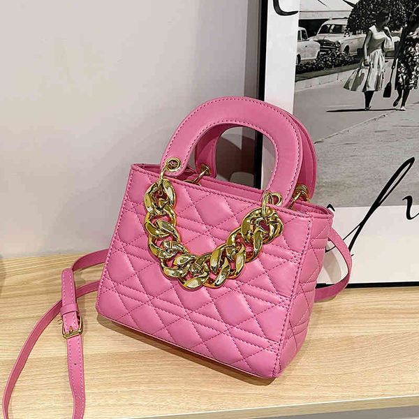 

lady 2022 new portable princess of wales bag thick chain solid color simple indentation single shoulder bag messenger luxury designer