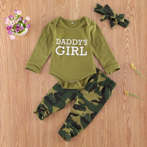

baby girls boys clothes set camouflage short sleeve letter printed bodysuit pants toddler summer autumn, White