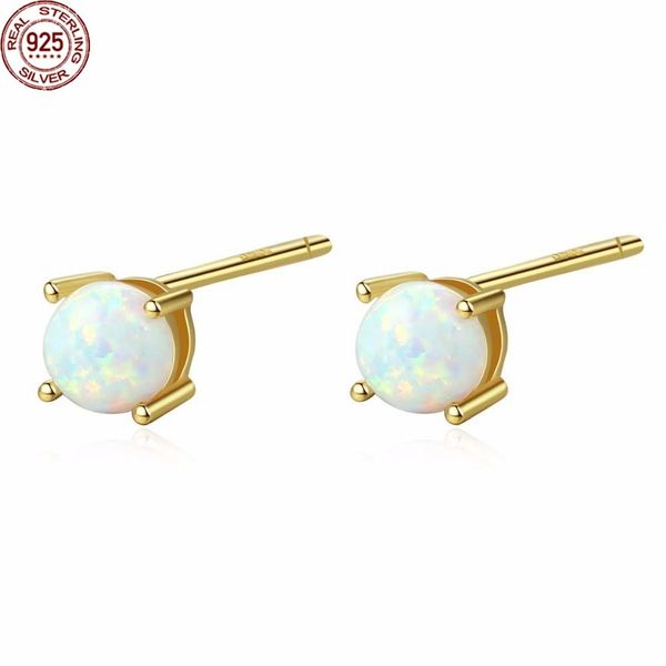 

new pure 925 sterling silver lovely round stud earrings for women brightly small opal tricolor jewelry brincos gifts korean style, Golden;silver