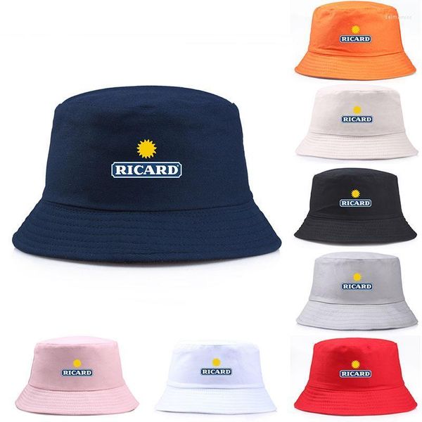 Boinas de verão Ricard Bucket Hats Unisexe Man Women Cotton Fisherman Caps Girl Boy Boy Outdoor Sport Chapeau Bob Bob Hatberets boinas