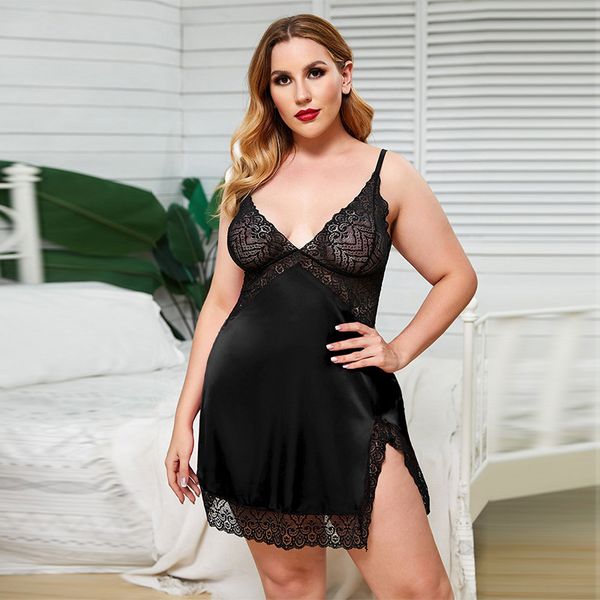 

lingerie law suspender dress deep v large fat mm funny pajamas, Black;white