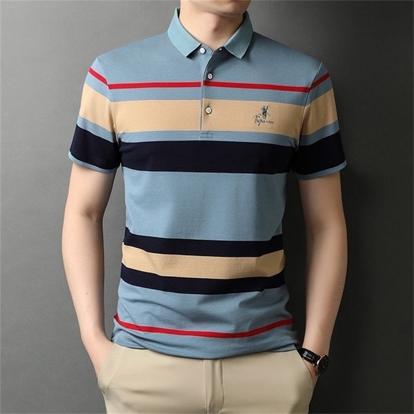 

mens polo shirts brand quality 95% cotton embroidery golf shirt male business fashion stripes summer short sleeve clothing 220615, White;black