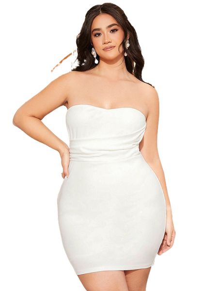 

plus ruched tube bodycon dress 58ye#, Black