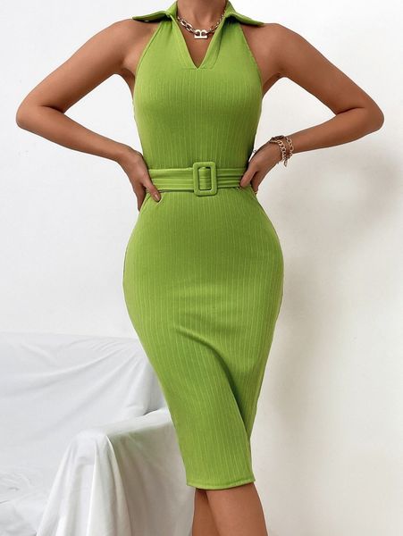

backless belted halter dress 67yf#, Black;gray