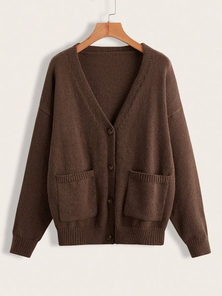 

double pocket drop shoulder cardigan w8on#, White;black