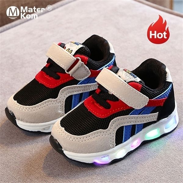 

size 2130 childrens led shoes boys girls lighted sneakers glowing shoes for kid sneakers boys baby sneakers with luminous sole 220711, Black;red