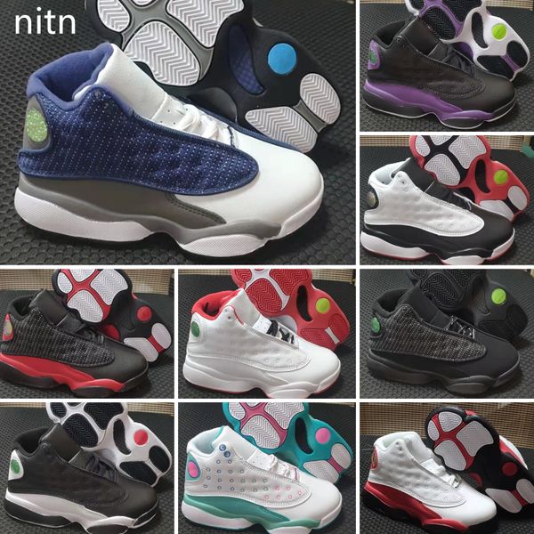 

2022 low basketball shoes 13s black orange red boys girls youth kids xiii sneakers size 28-35