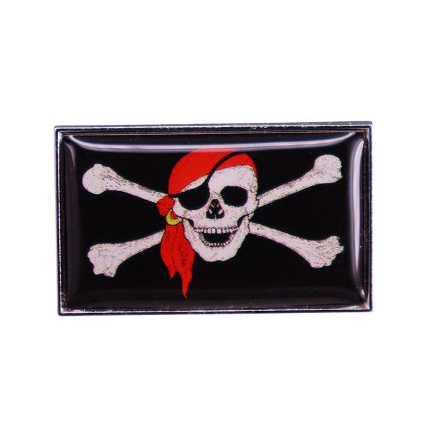 

black pirate flag brooch cross bone and red scarf skull badge, Blue